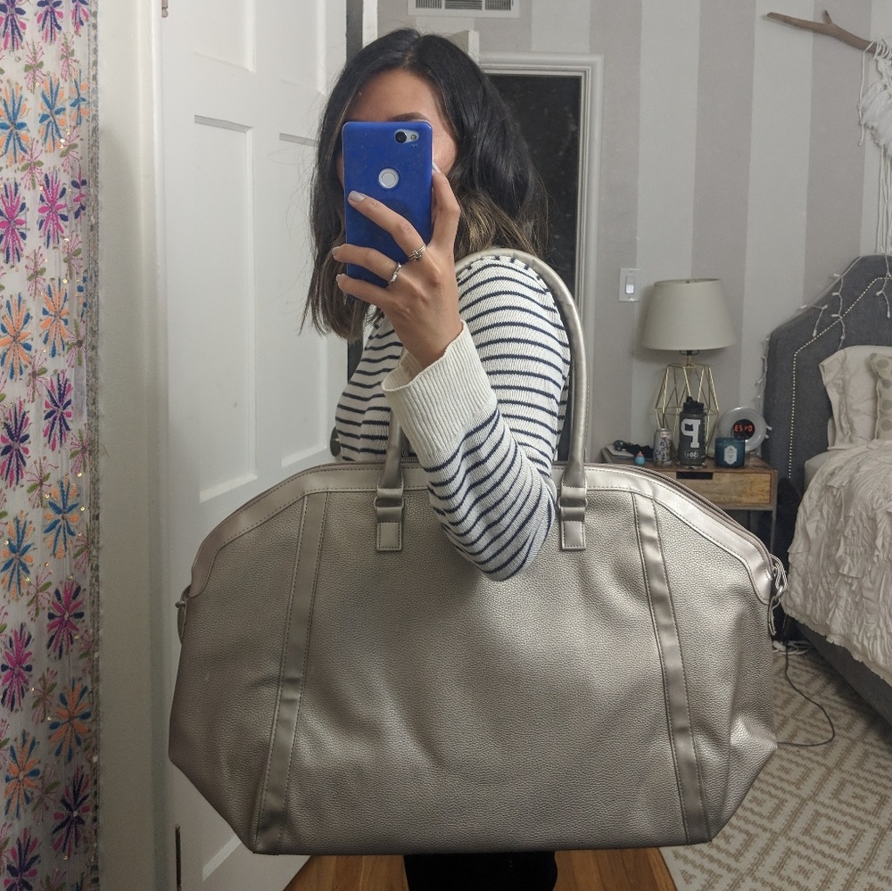 Gold faux leather weekender travel tote bag Ulta